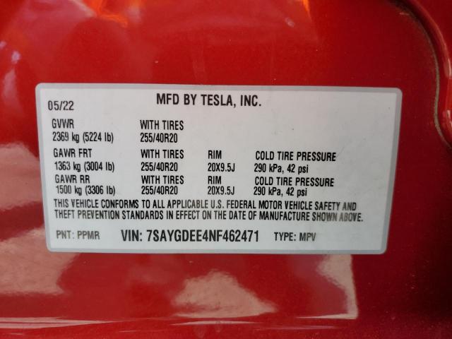 7SAYGDEE4NF462471 Tesla 2022