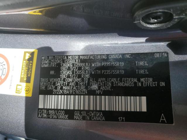 2T2ZK1BA1FC165224 Lexus RX 350