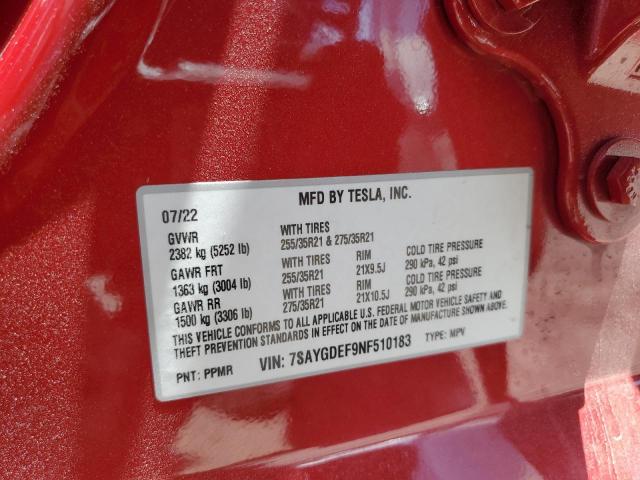 7SAYGDEF9NF510183 Tesla 2022