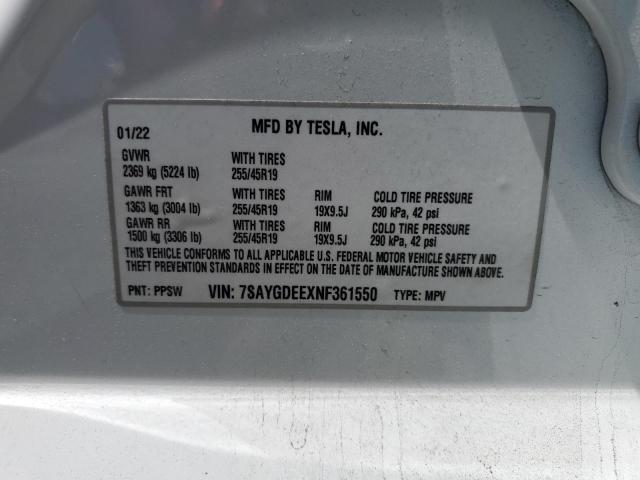 7SAYGDEEXNF361550 Tesla 2022