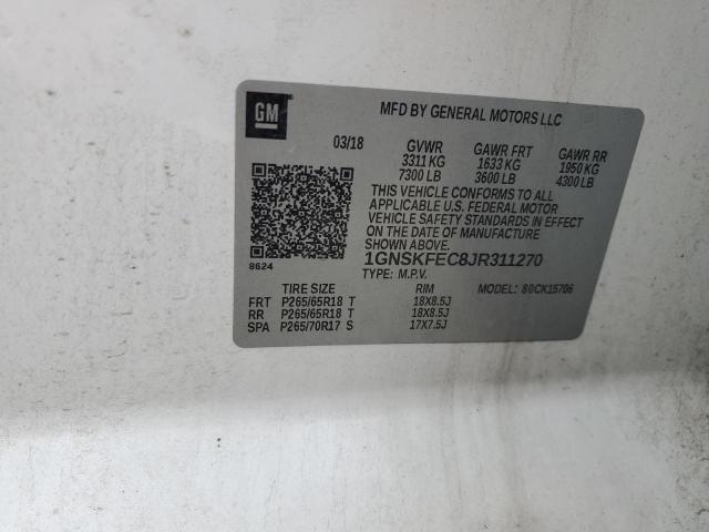1GNSKFEC8JR311270 Chevrolet l83 - spark ignited direct injection, variable valve timing, afm, e85 max, alum