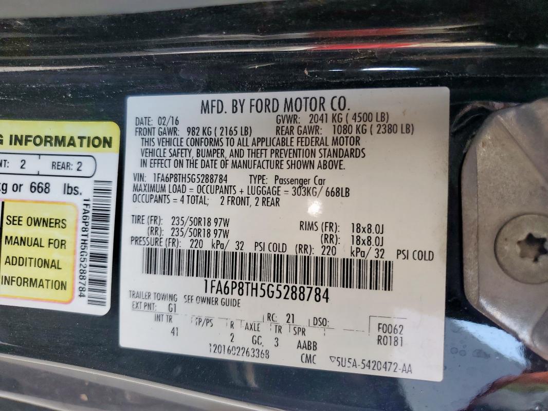 1FA6P8TH5G5288784 Ford Mustang