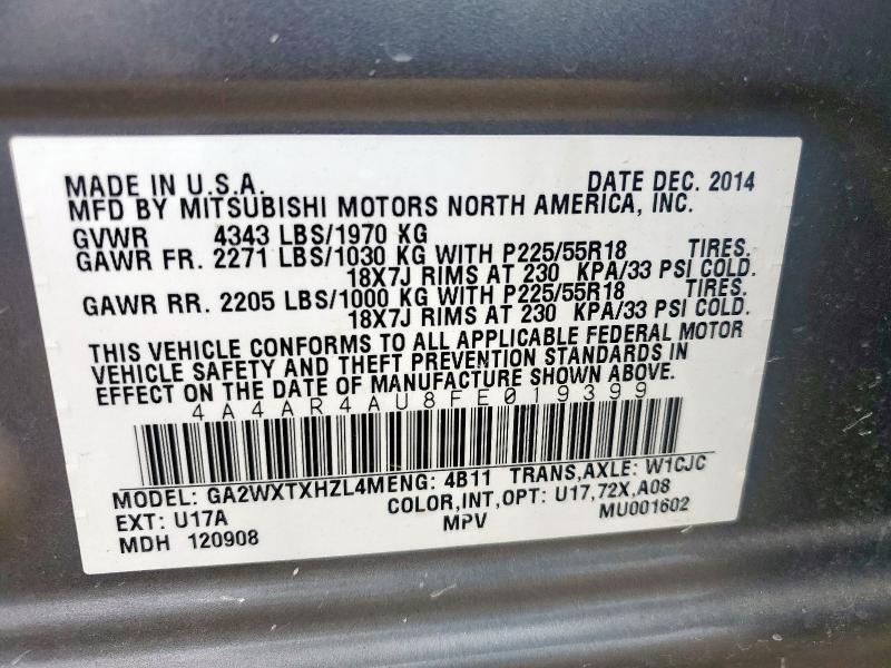 4A4AR4AU8FE019399 Mitsubishi dohc mivec