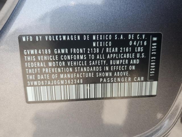3VWD67AJ0GM362348 Volkswagen 2016