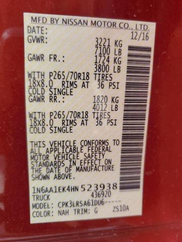1N6AA1EK4HN523938 Nissan 2017