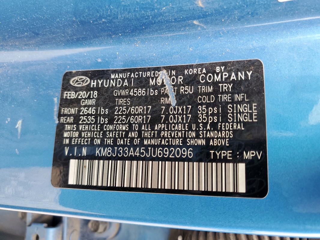 KM8J33A45JU692096 Hyundai TUCSON SEL