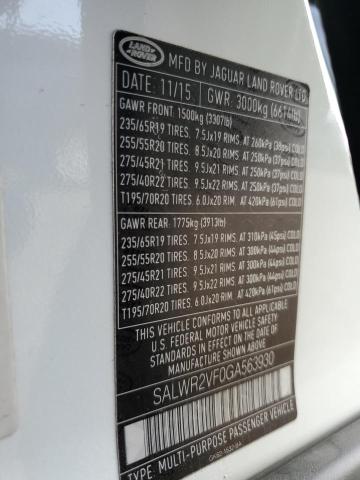 SALWR2VF0GA563930 Land Rover s/c lev3 sulev30