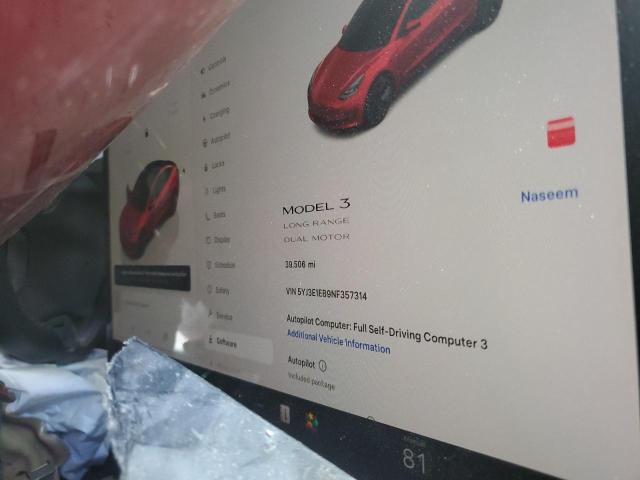 5YJ3E1EB9NF357314 Tesla MODEL 3