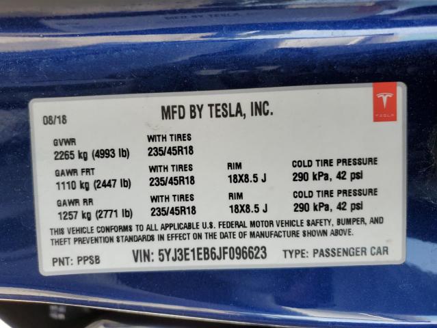 5YJ3E1EB6JF096623 Tesla MODEL 3