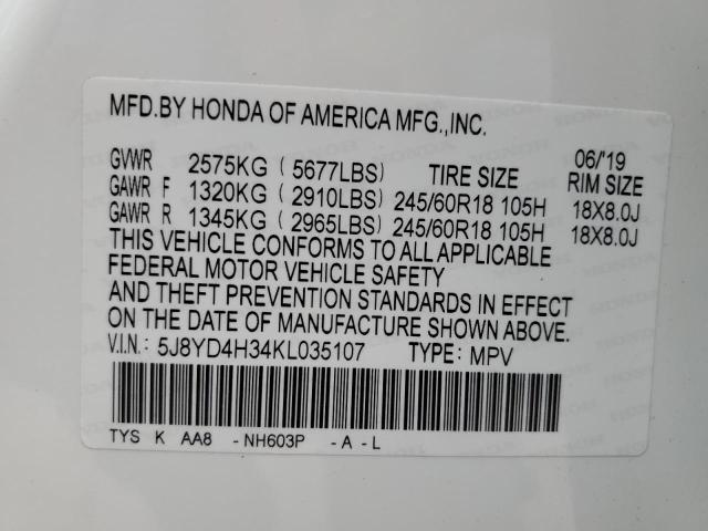 5J8YD4H34KL035107 Acura j35y5