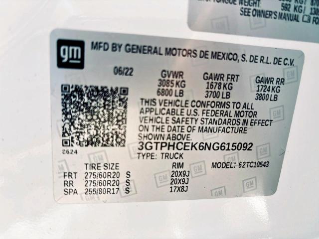 3GTPHCEK6NG615092 GMC SIERRA C15