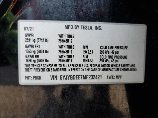 5YJYGDEE7MF232421 Tesla 2021