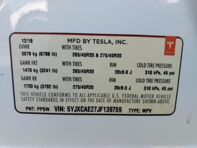 5YJXCAE27JF139759 Tesla MODEL X