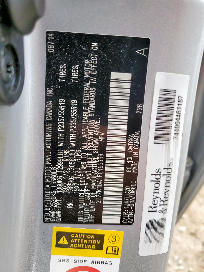 2T2ZK1BA1FC165398 Lexus RX 350