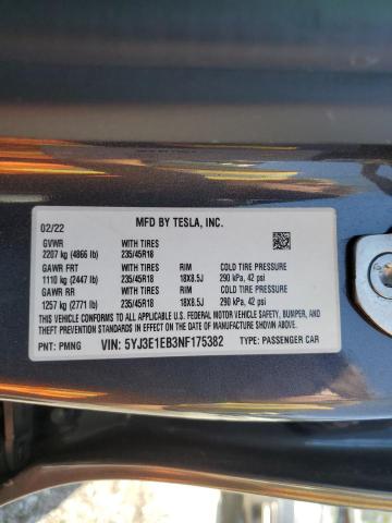 5YJ3E1EB3NF175382 Tesla MODEL 3