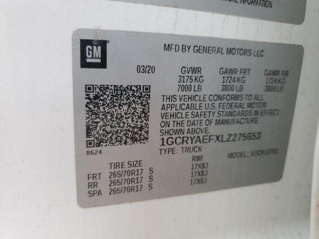 1GCRYAEFXLZ275653 Chevrolet l82 - di, afm, alum, gen 5, var 1