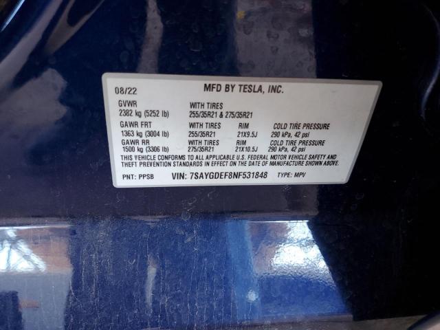 7SAYGDEF8NF531848 Tesla 2022