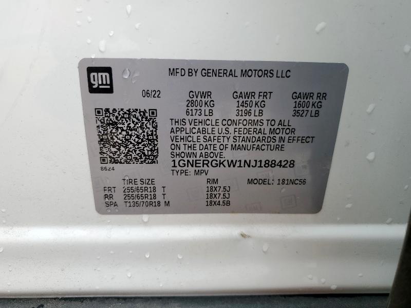 1GNERGKW1NJ188428 Chevrolet TRAVERSE L