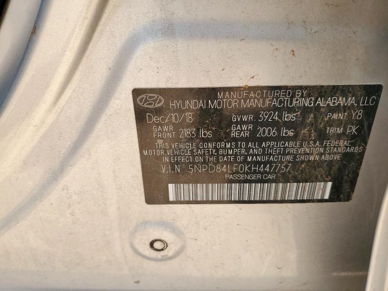 5NPD84LF0KH447757 Hyundai mpi nu