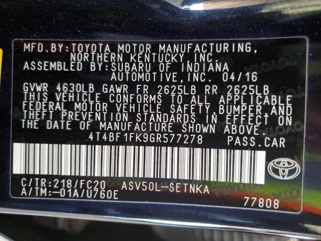 4T4BF1FK9GR577278 Toyota 2ar-fe