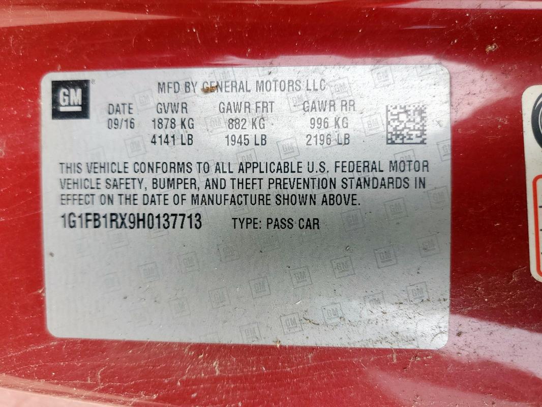 1G1FB1RX9H0137713 Chevrolet CAMARO LT