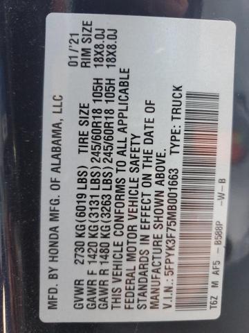 5FPYK3F75MB001663 Honda j35y6