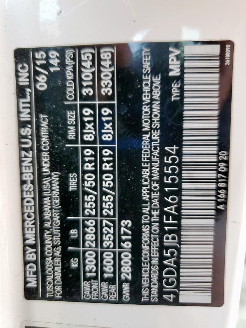 4JGDA5JB1FA615554 Mercedes-Benz ML 350