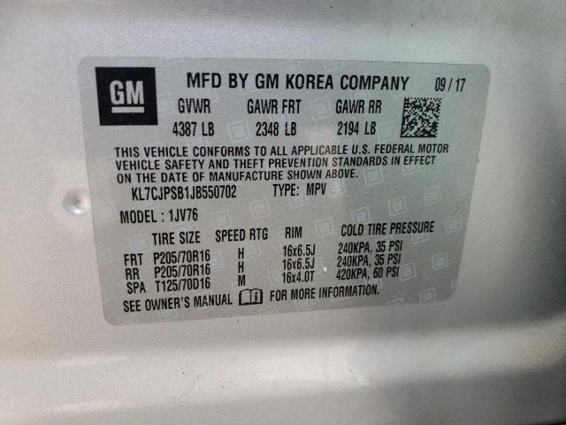 KL7CJPSB1JB550702 Chevrolet TRAX 1LT