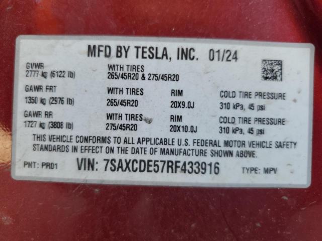 7SAXCDE57RF433916 Tesla MODEL X