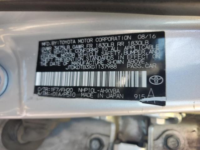 JTDKDTB3XG1137988 Toyota 1nz-fxe+1lm