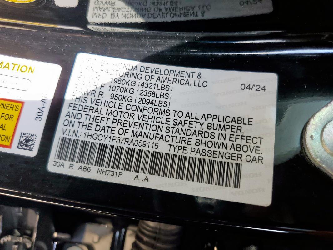 1HGCY1F37RA059116 Honda ACCORD EX