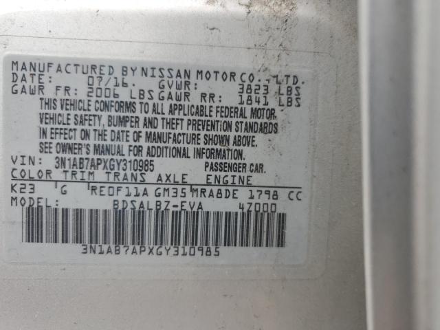 3N1AB7APXGY310985 Nissan SENTRA S
