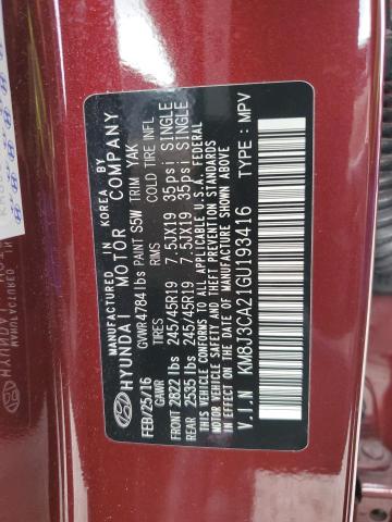 KM8J3CA21GU193416 Hyundai 2016