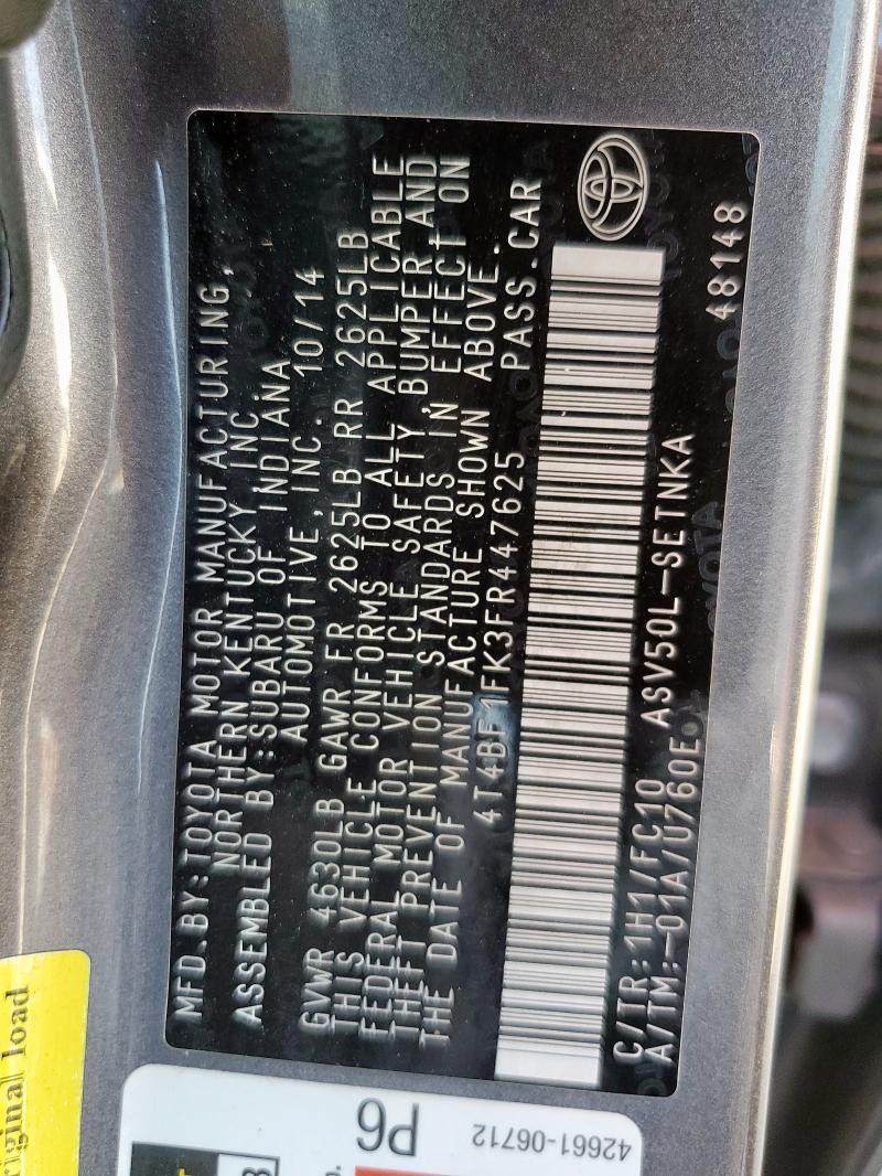 4T4BF1FK3FR447625 Toyota CAMRY LE