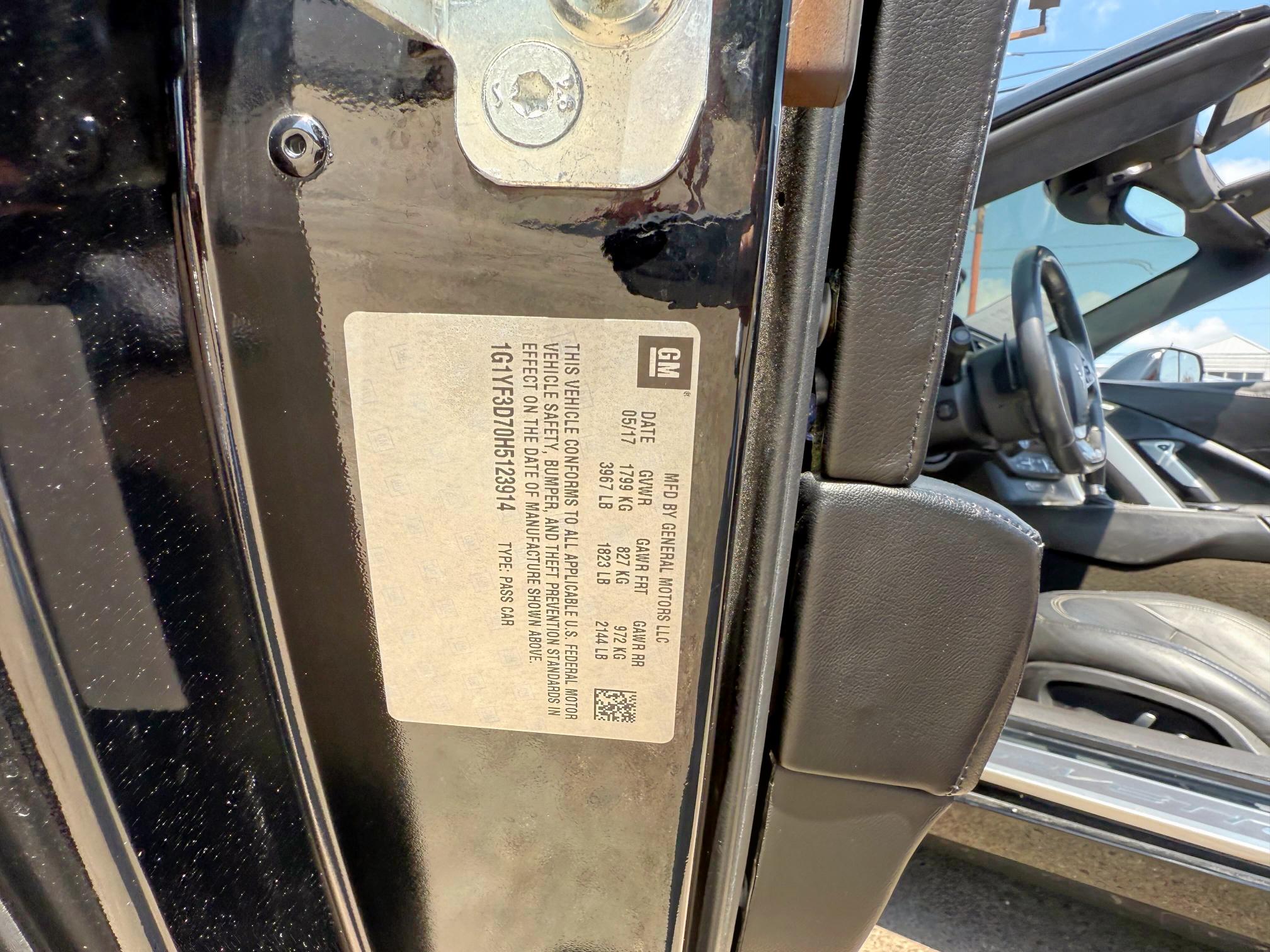 1G1YF3D70H5123914 Chevrolet CORVETTE S
