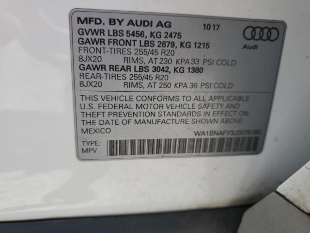 WA1BNAFY3J2075160 Audi 2018