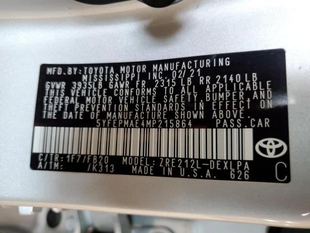 5YFEPMAE4MP215864 Toyota 2zr-fae
