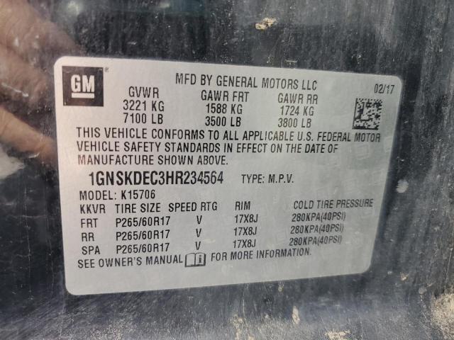 1GNSKDEC3HR234564 Chevrolet l83 - sidi: spark ignited direct injection, vvt: variable valve timing, afm, e85 max, alum