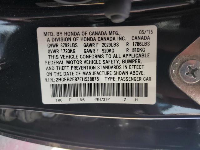 2HGFB2F87FH538875 Honda r18z1
