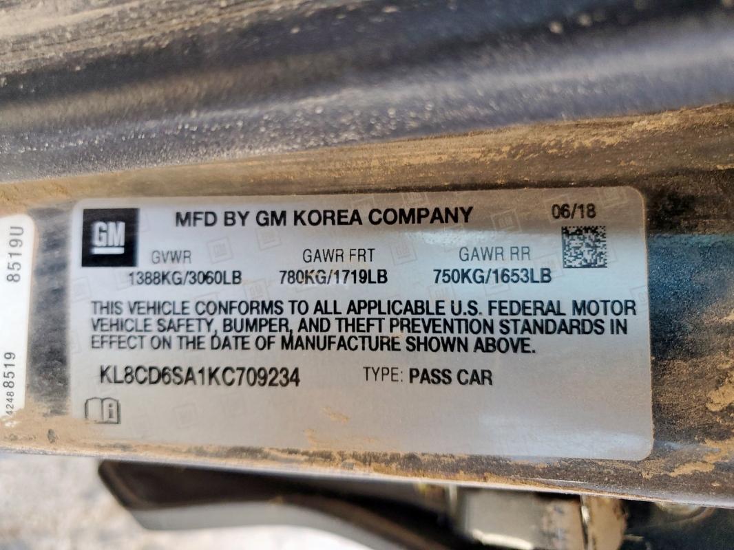 KL8CD6SA1KC709234 Chevrolet SPARK 1LT