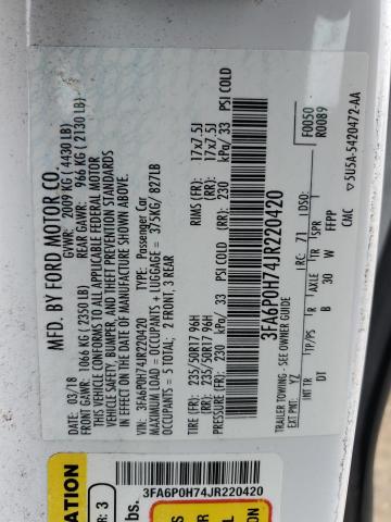 3FA6P0H74JR220420 Ford FUSION SE
