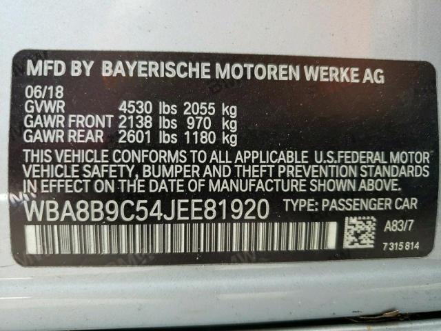WBA8B9C54JEE81920 BMW 330 I