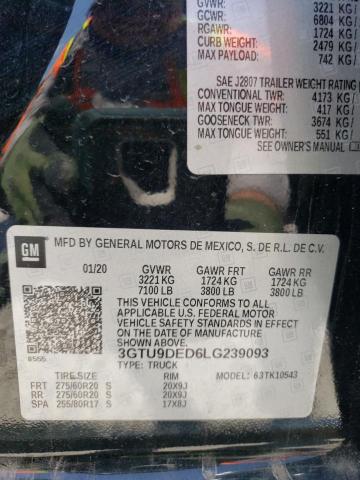 3GTU9DED6LG239093 GMC Sierra K1500 Slt