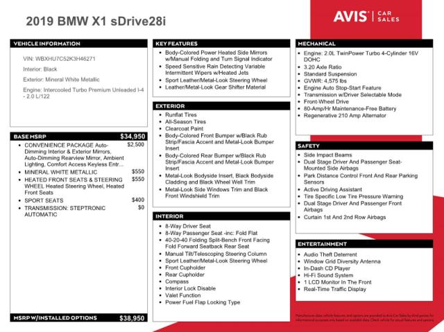 WBXHU7C52K3H46271 BMW X1 Sdrive28i