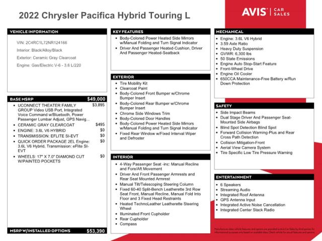 2C4RC1L72NR124166 Chrysler Pacifica Hybrid Touring L