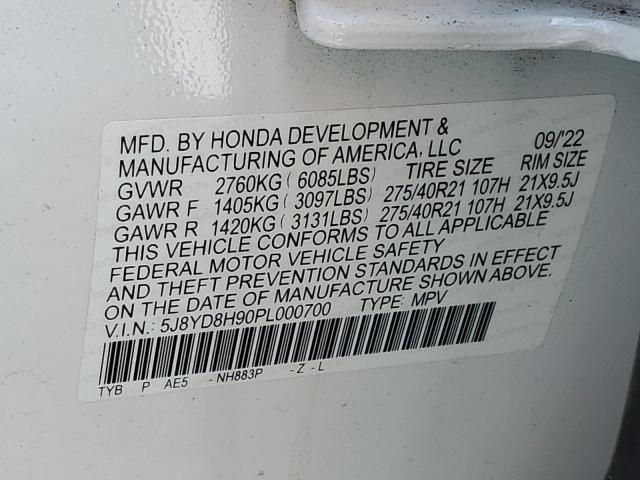 5J8YD8H90PL000700 Acura MDX TYPE S