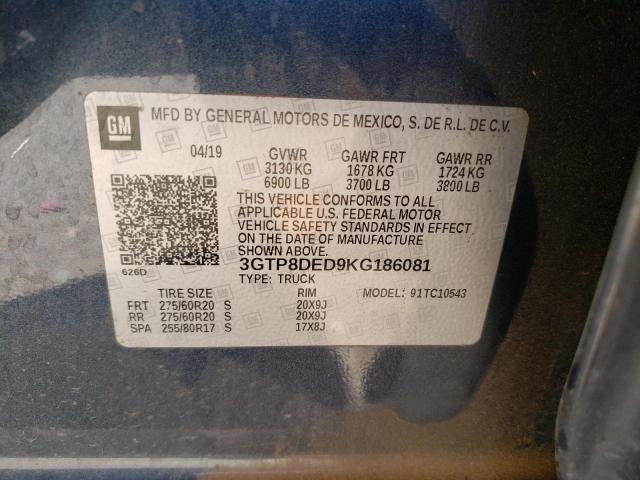 3GTP8DED9KG186081 GMC Sierra C1500 Slt