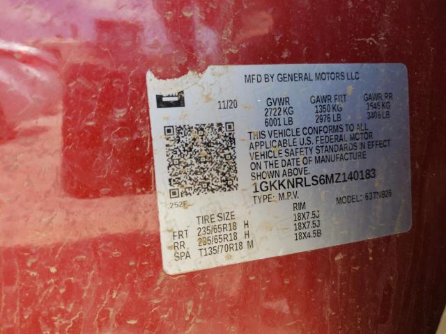 1GKKNRLS6MZ140183 GMC ACADIA SLE