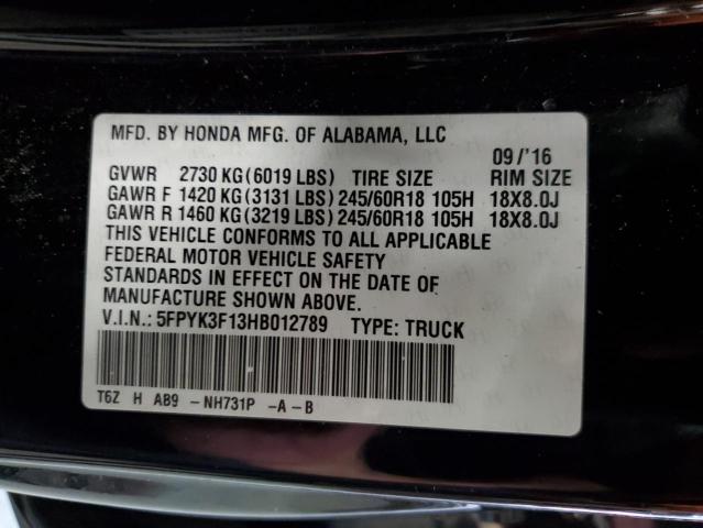 5FPYK3F13HB012789 Honda Ridgeline Sport