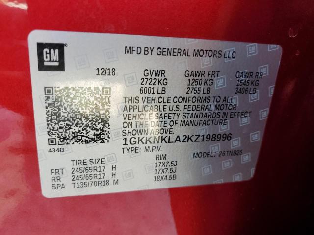 1GKKNKLA2KZ198996 GMC ACADIA SLE